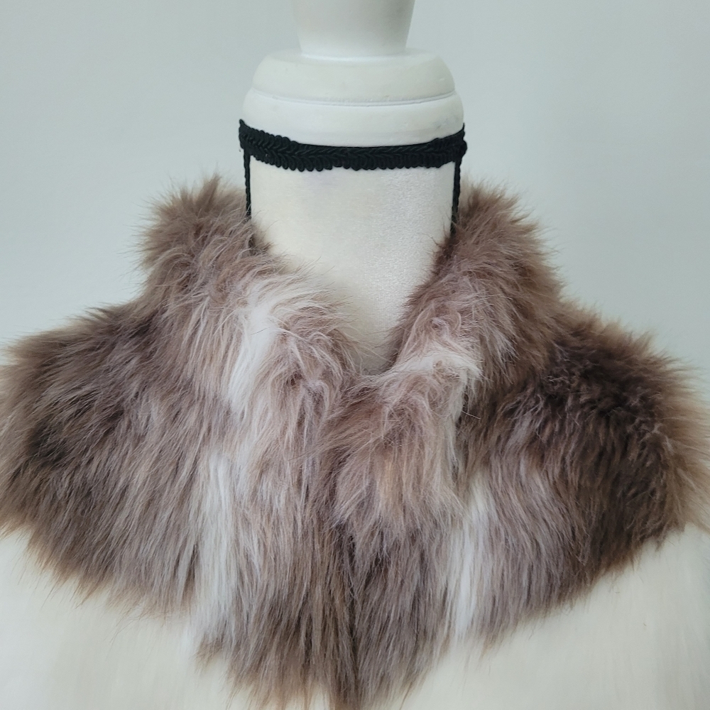 White House Black Market Faux Fur Chevro Striped Vest in brown and white Size SP - Picture 8 of 16